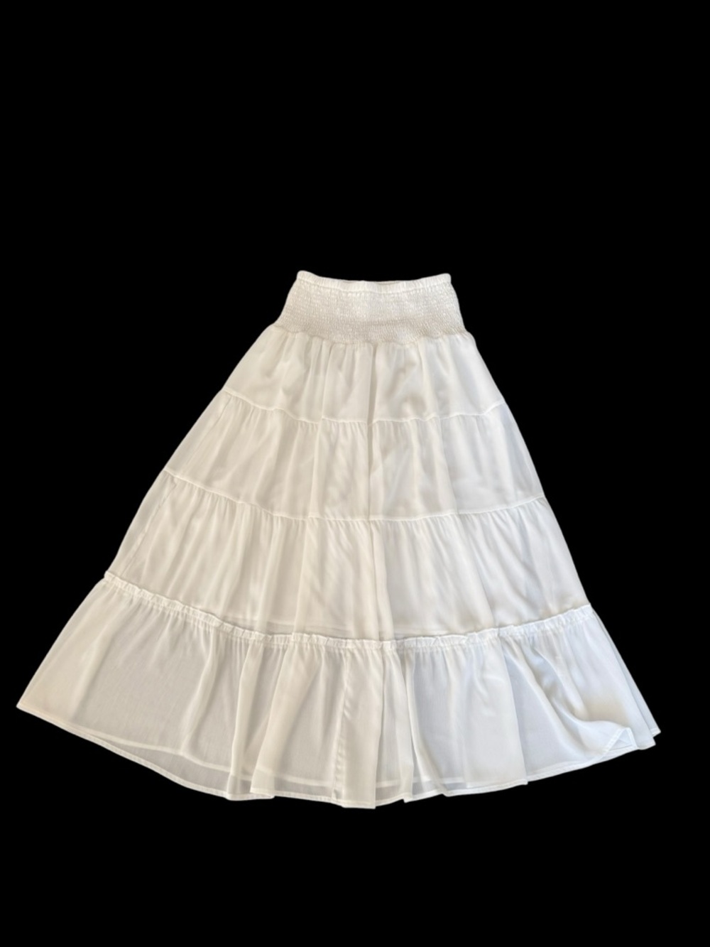 Women’s White Smocked Waist Tiered Maxi Skirt Size Medium Boho Summer Long - Picture 7 of 15